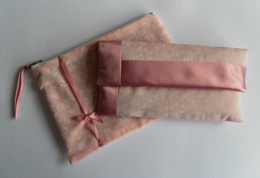  Beautiful bundle, Glasses case and make up bag, pink satin trimmed