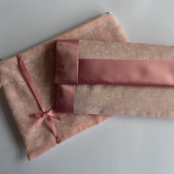  Beautiful bundle, Glasses case and make up bag, pink satin trimmed