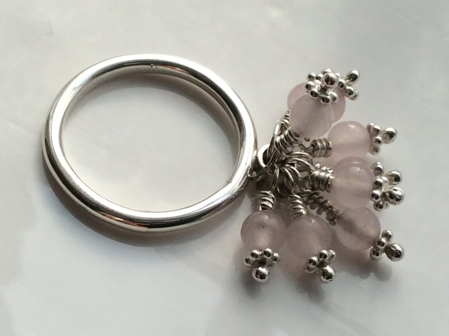 Pretty Rose Quartz Sterling Silver Dangle Ring