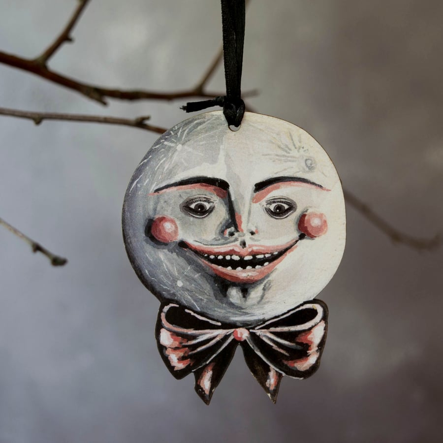Herman the moon wooden hanging decoration for Halloween