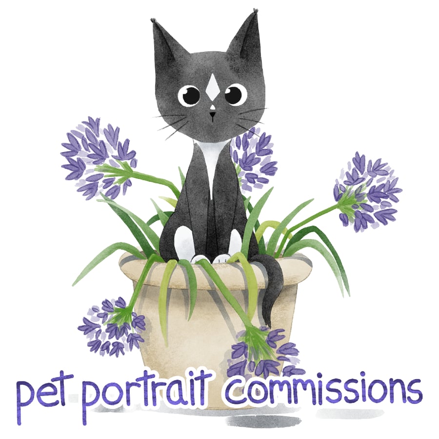 Cats in Pots Pet Portrait Commission Cat Portrait Commission