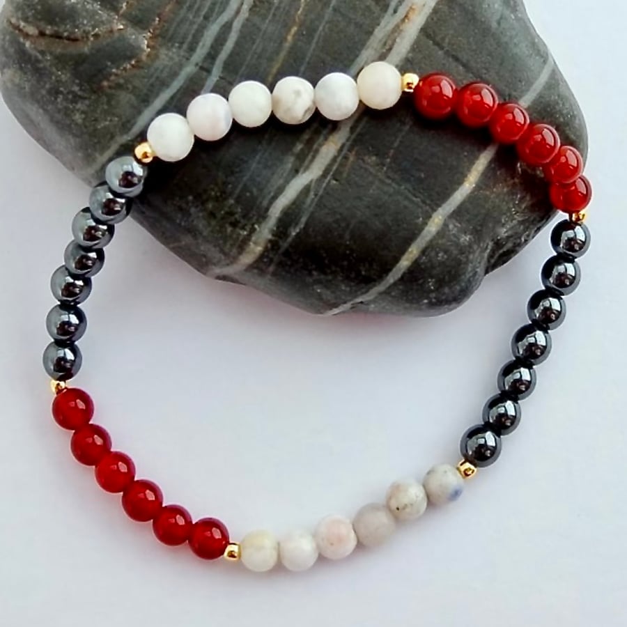 Carnelian, Hematite and White Sodalite Bracelet -Seconds Sunday