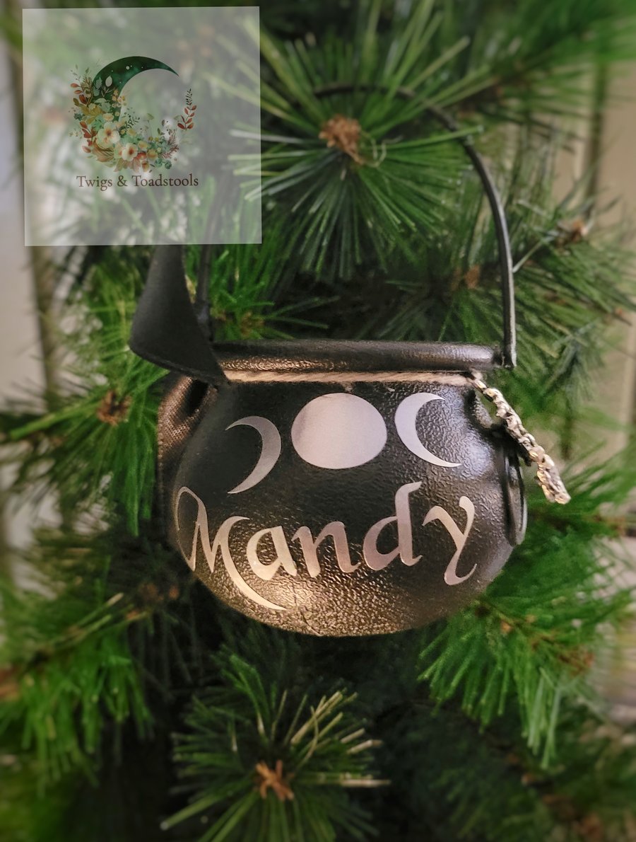 Witches cauldron personalised bauble 