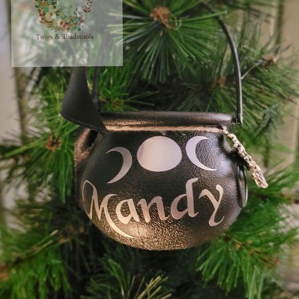 Witches cauldron personalised bauble 