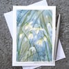 Snowdrops. Handpainted Watercolour. Blank Card. Snow