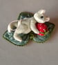 Strawberry mouse miniature jointed collectable with a silk embroidered leaf - Image 6