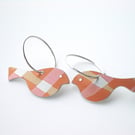 Bird earrings in orange checks