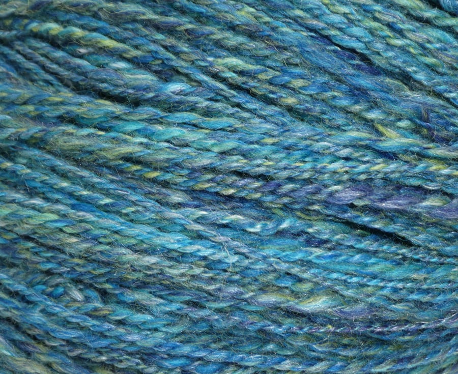 250g Hank of  Handspun Merino and Silk Yarn. Hand spun Wool.