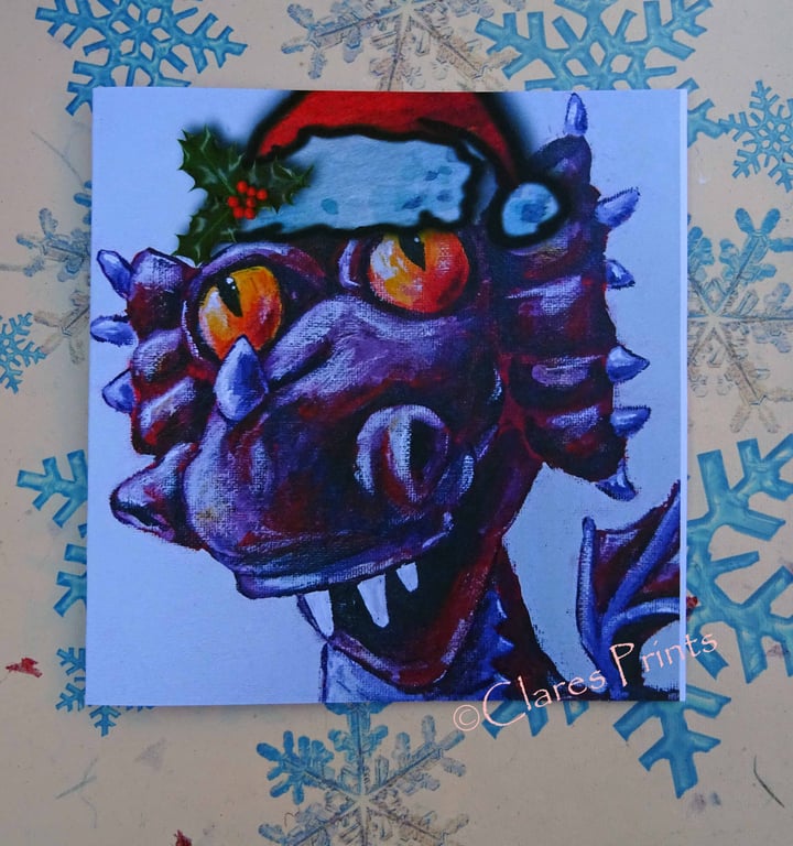 Christmas Steampunk Dragon Art Greeting Card From Original Painting