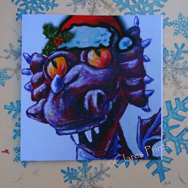 Christmas Steampunk Dragon Art Greeting Card From Original Painting