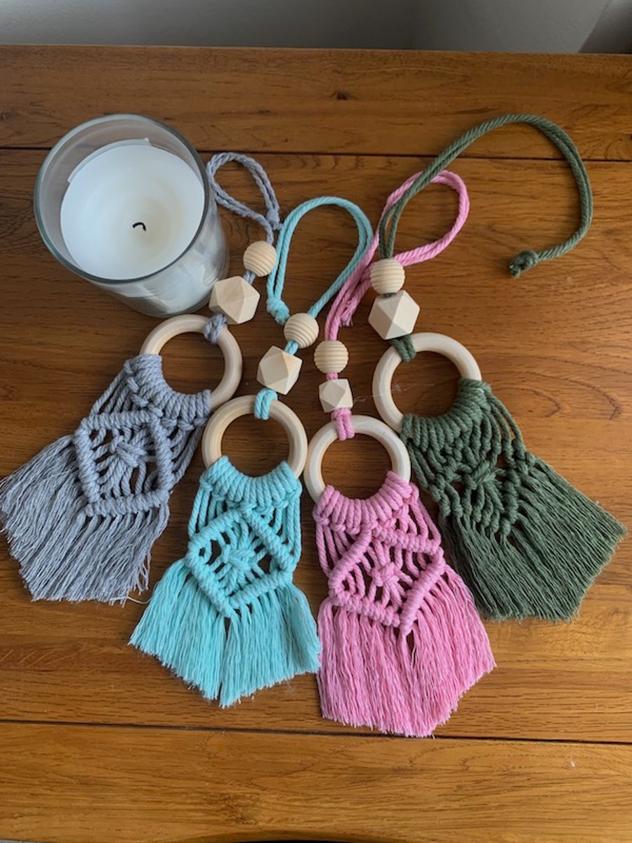 Handmade Macrame Car Charm, Diffuser, Rear View Mirror Macrame, Boho Art