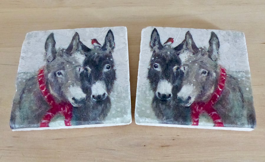 Marble 'Winter Donkeys' Coasters