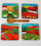 Red and Green Landscape Coasters with Art Prints - Image 1
