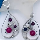 Fashion fuchsia and silver almond earrings