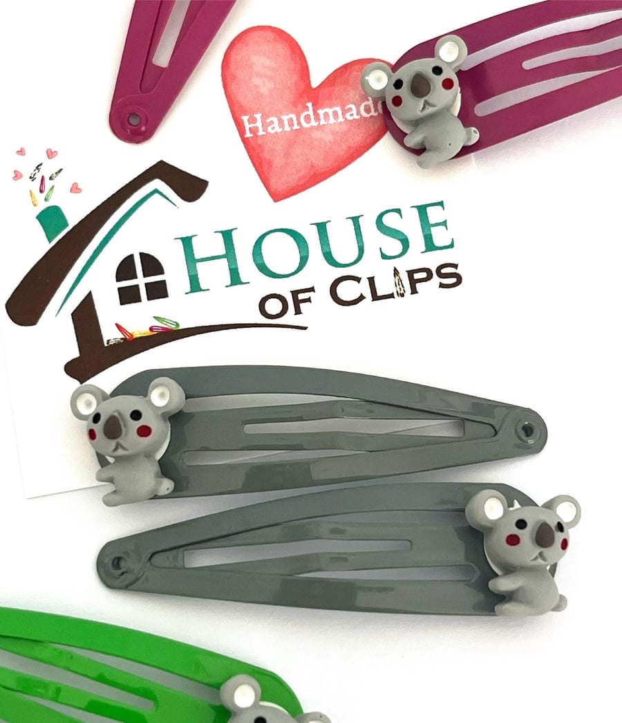 Tiny Kevin The Koala Hair Clips x2 - Koala Barrettes - Koala Snap Clips - Gift f