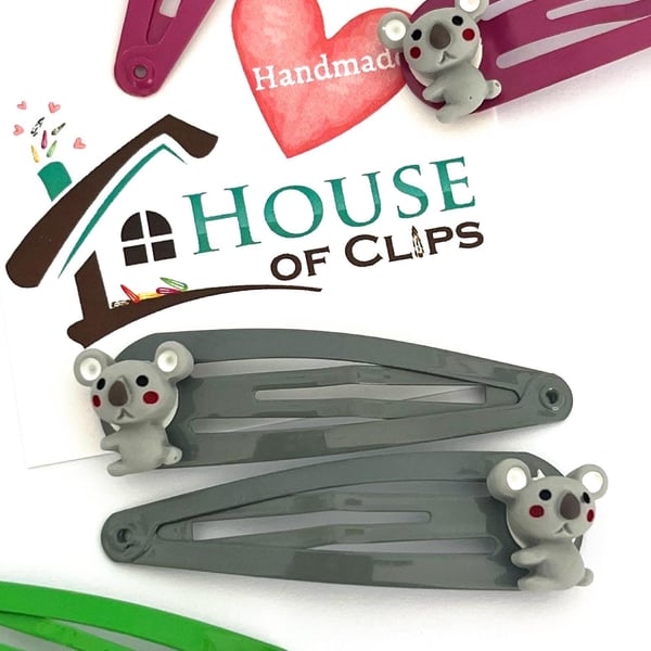 Tiny Kevin The Koala Hair Clips x2 - Koala Barrettes - Koala Snap Clips - Gift f