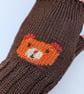 Bear Knit Fingerless Gloves, Wool Wrist Warmers, chocolate brown hand warmers - Image 3