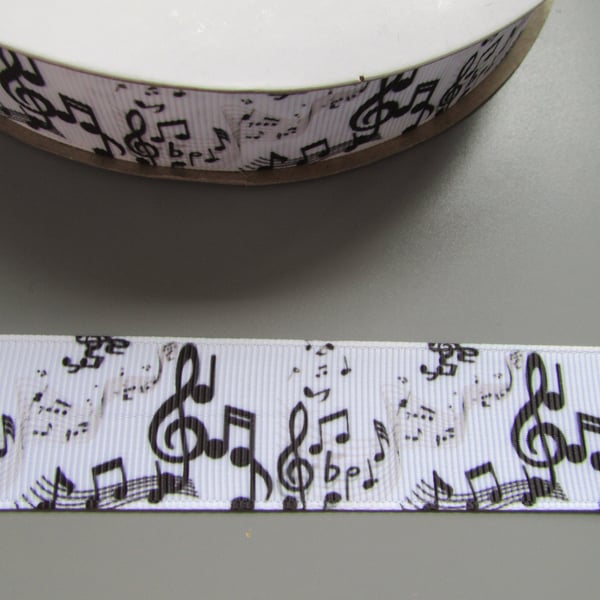Music Notes 2.5cm Grosgrain Ribbon x 1 metre