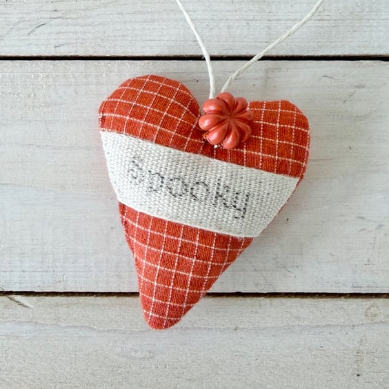 SPOOKY HALLOWEEN HEART DECORATION - orange checks, pumpkin charm