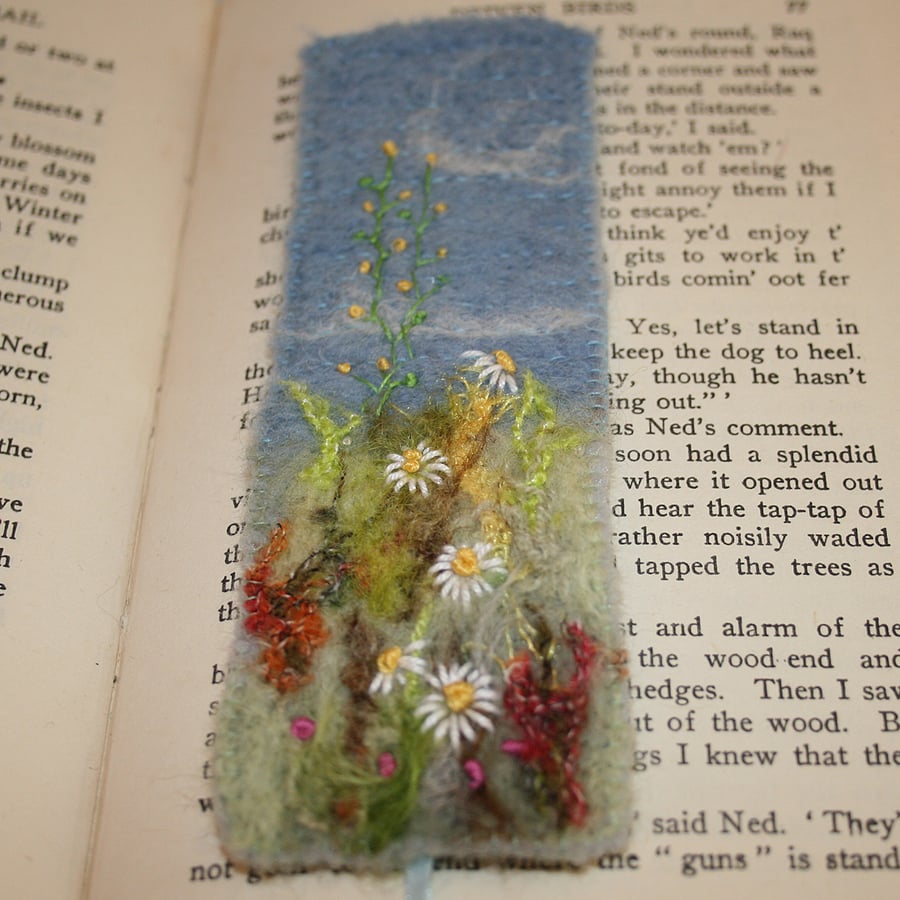 Wildflower Meadow - Embroidered and felted bookmark