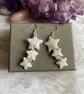 Star statement triple dangle earrings polymer clay and resin on sterling silver