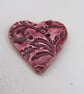 Medium Rose Red Brocade Texture Heart Shaped Ceramic Button - Image 5