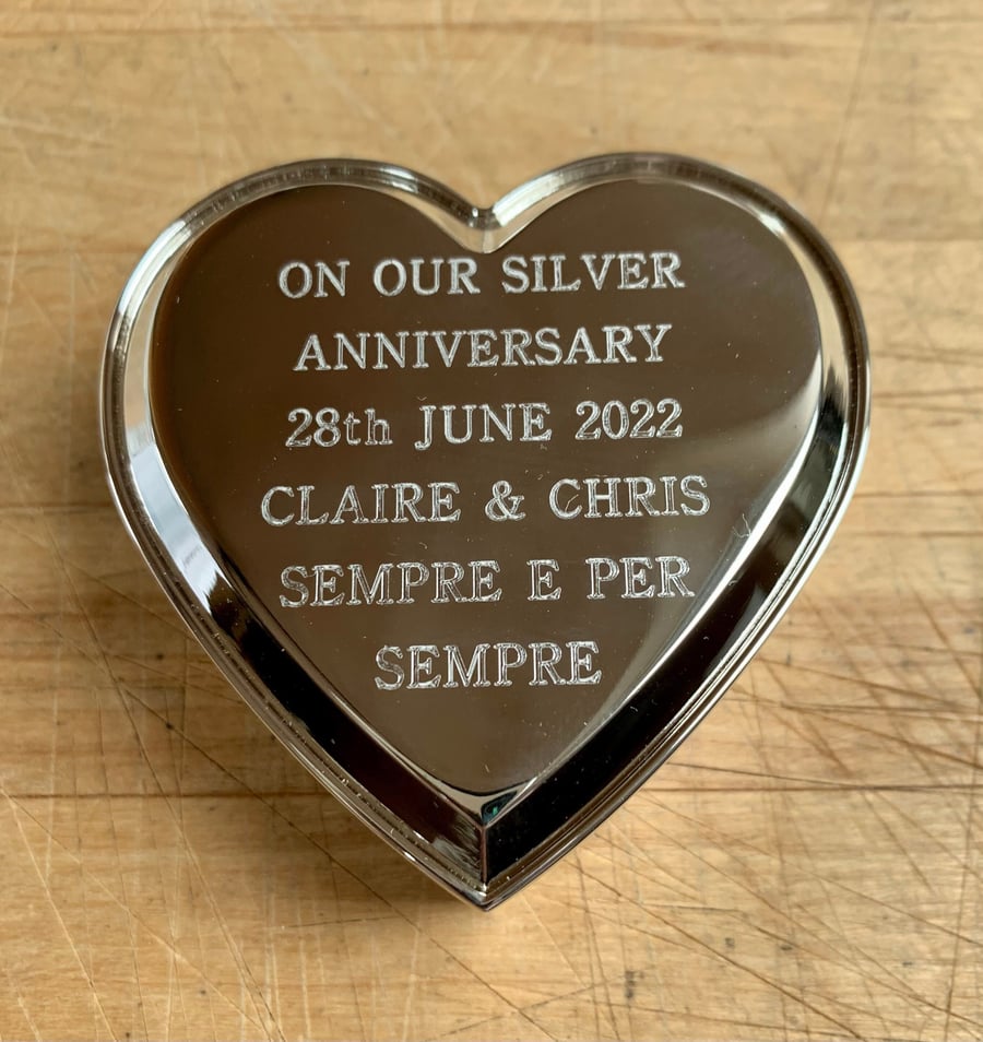 Personalised Professionally Engraved Heart Shaped Silver Plated Trinket Box