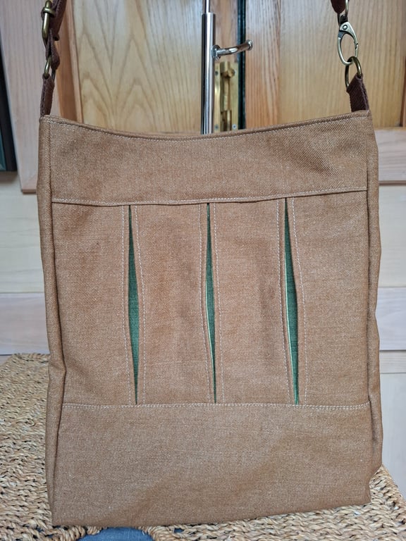 Sand denim box pleat bag
