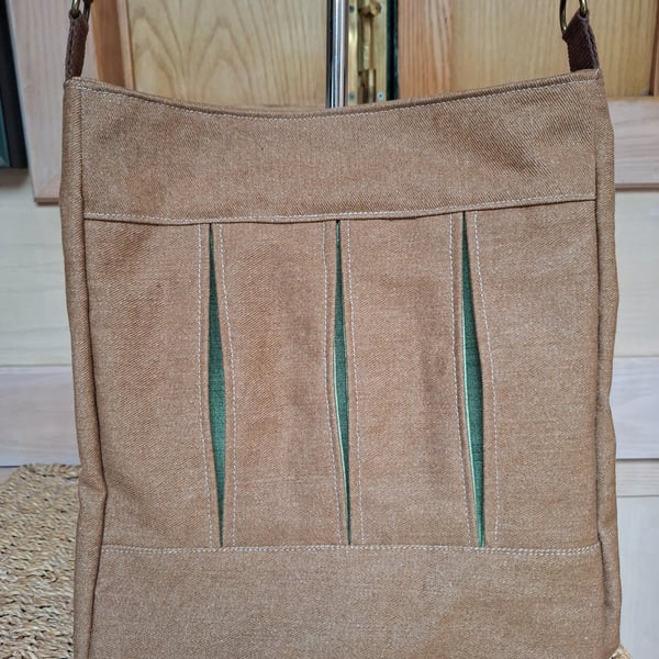 Sand denim box pleat bag