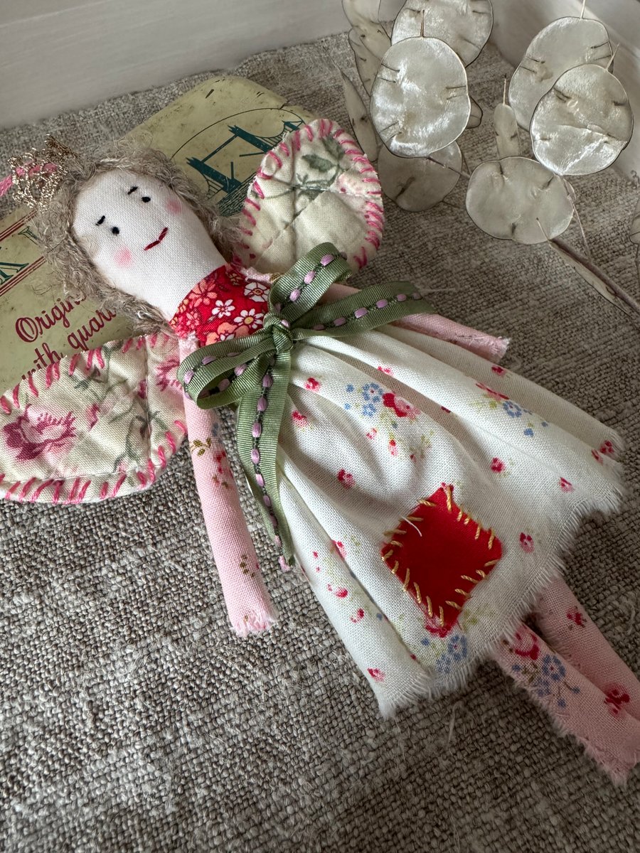 Handmade Cloth Doll With Vintage Wings 