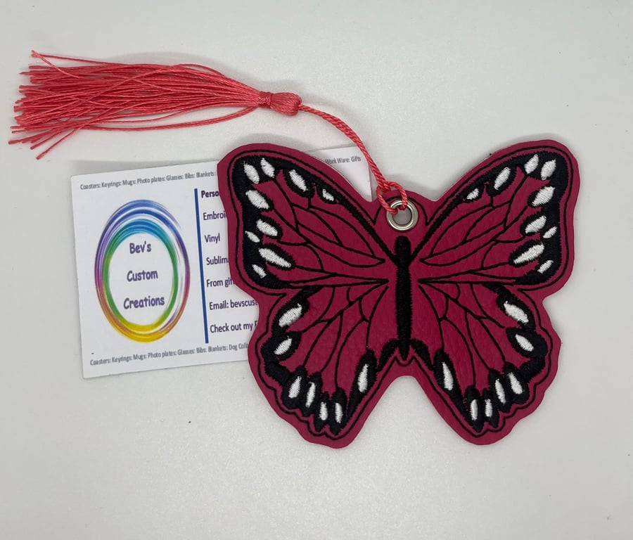 Butterfly Embroidered Bookmark, full pink