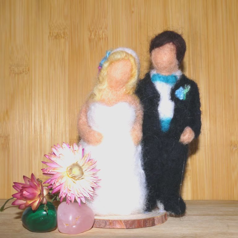 Handmade Needle Felted Wedding Couple Figure