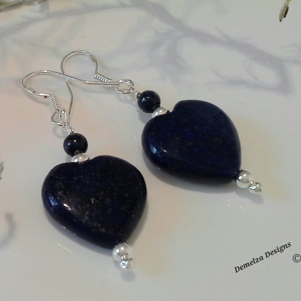 Lapis Lazuli Hearts Sterling Silver Earrings