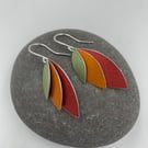 Aluminium layered parrot wing earrings red orange yellow