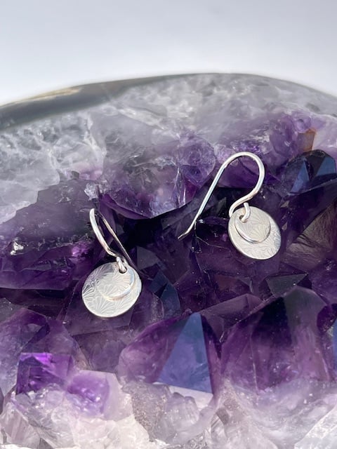 Silver double disc textured earrings