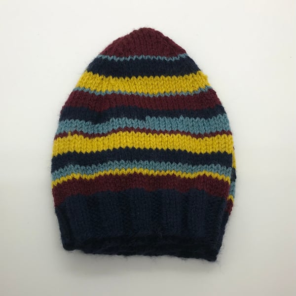Striped beanie hat, hand knitted