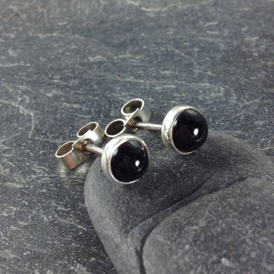 Onyx stud earrings sterling silver, gemstone s... - Folksy