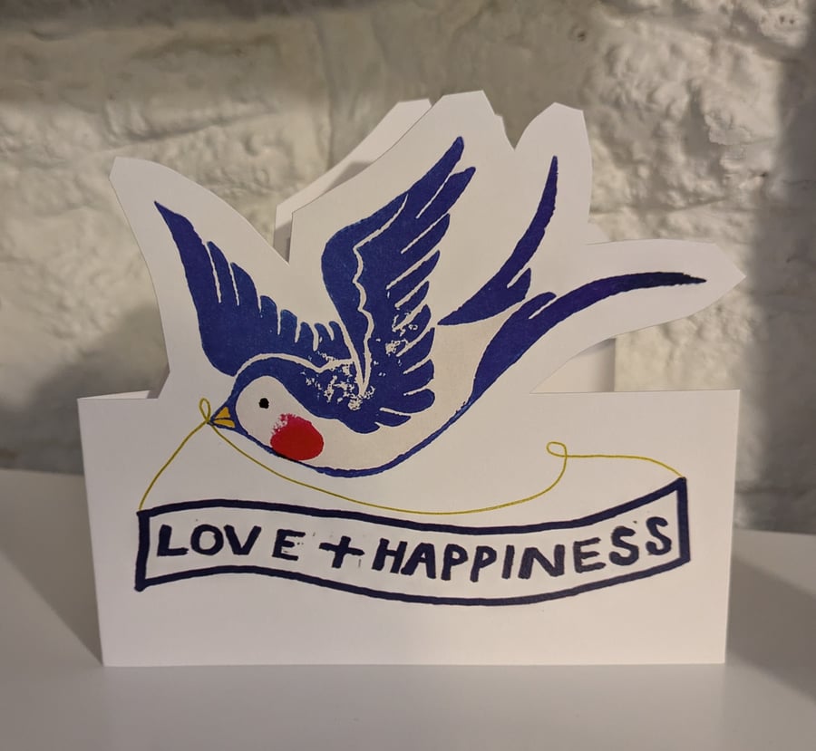 'Love and Happiness' Cut-Out Swallow Greetings Card