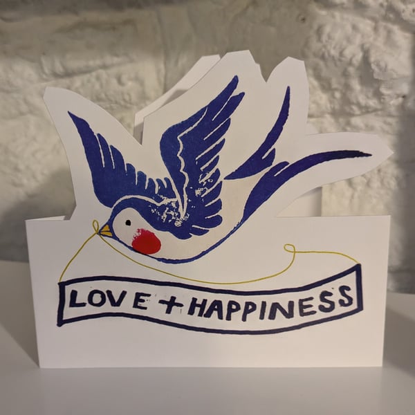 'Love and Happiness' Cut-Out Swallow Greetings Card