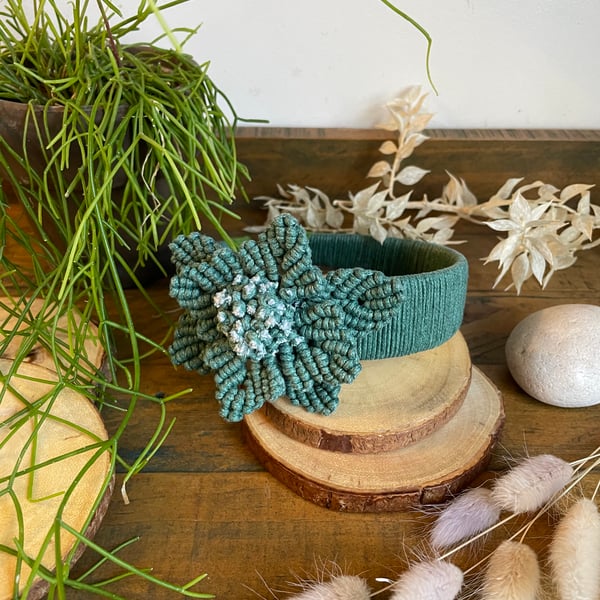 Handmade Macrame Flower Headband - Turquoise 