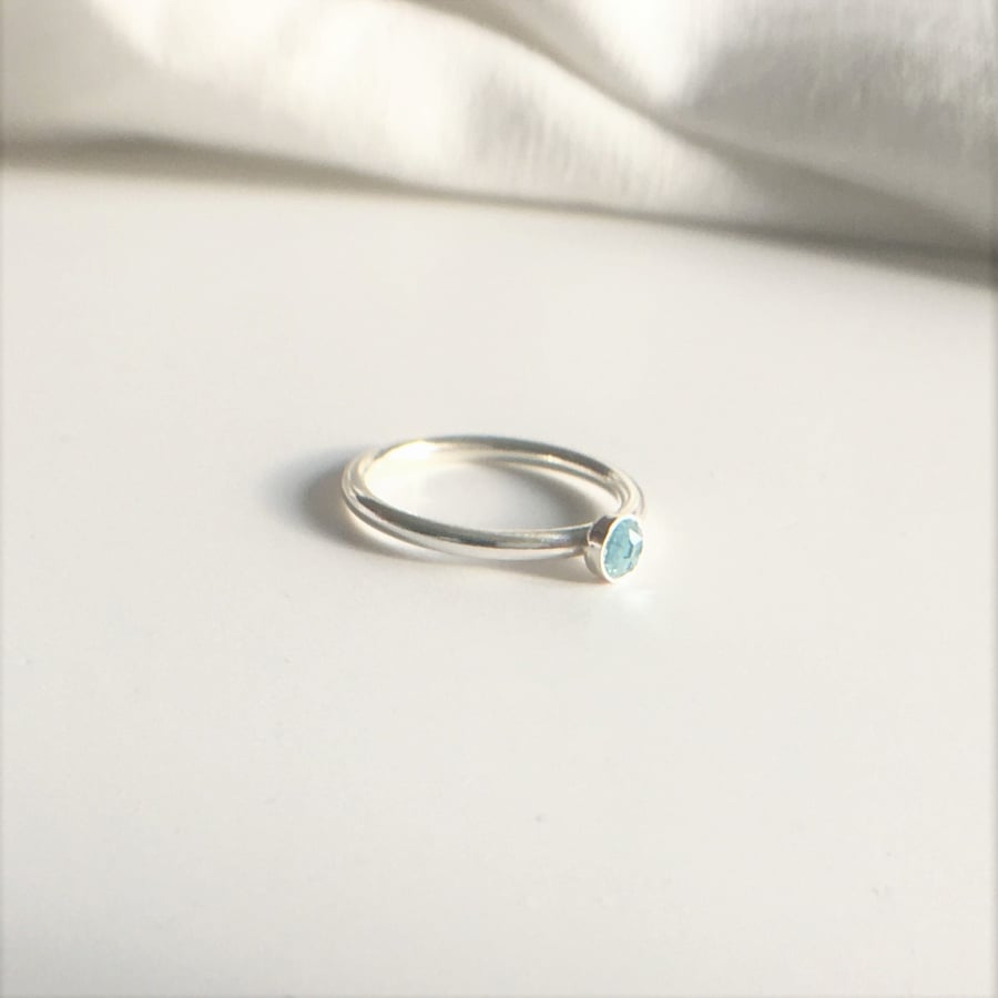 Sky Blue Rose Cut Topaz Cabochon Eco Sterling Silver Ring
