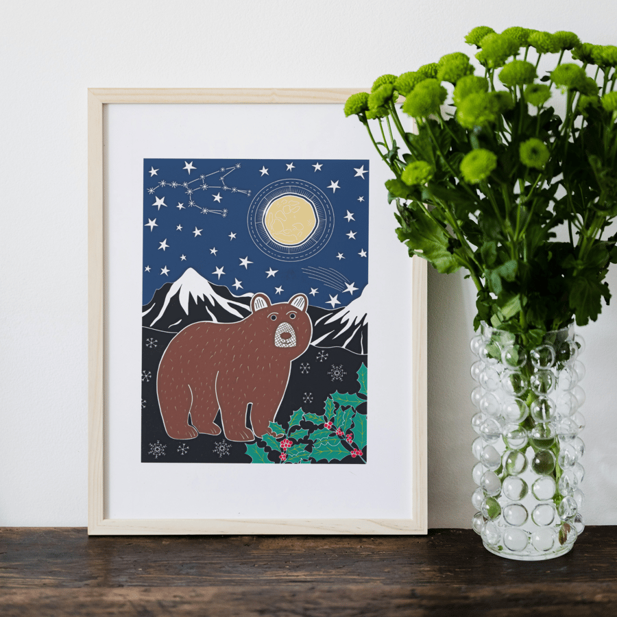 Bear at Christmas Art Print