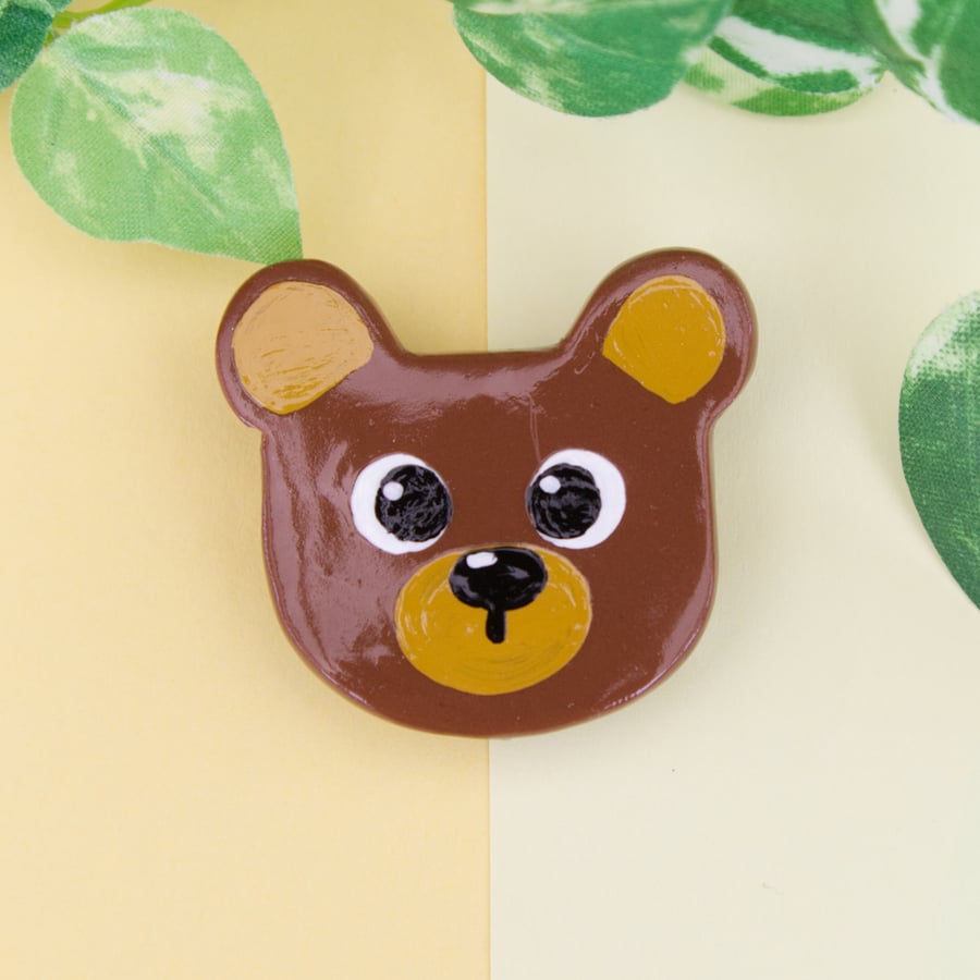 Adorable Brown Teddy Bear Polymer Clay Pin Badge