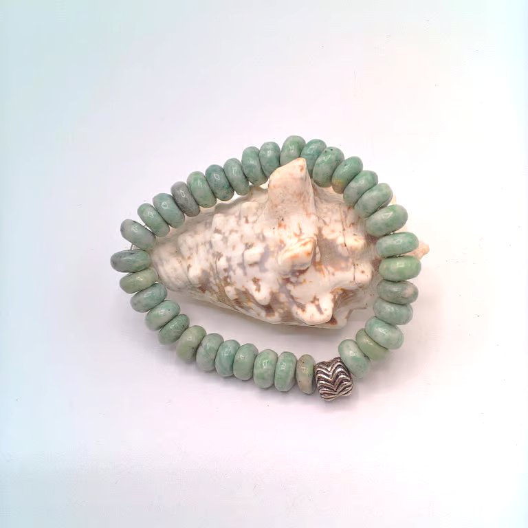 Green Howlite Stretch Bracelet with a Silver Plated Centre, Gift for Him