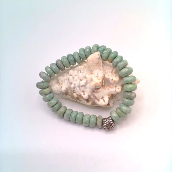 Green Howlite Stretch Bracelet with a Silver Plated Centre, Gift for Him
