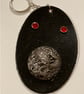 Black Leather Keyring with Chinese Dragon and 2 Red Gemstones - FREE SHIPPING