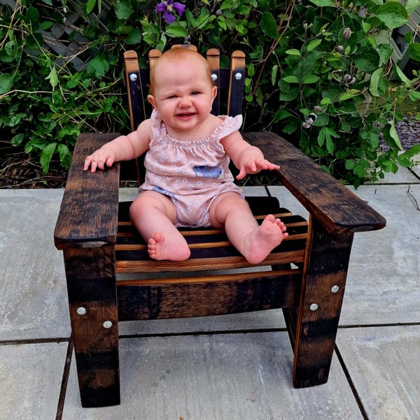 Handcrafted Baby Adirondack Chair - Sustainable Whisky Barrel Furniture for Kids