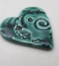 Medium Emerald Green Brocade Texture Heart Shaped Ceramic Button - Image 2