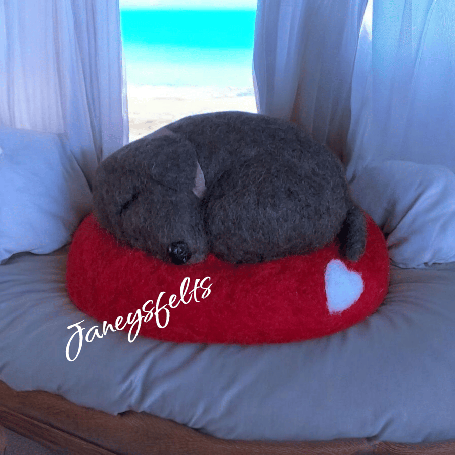 Needle felted brown sleeping dog 