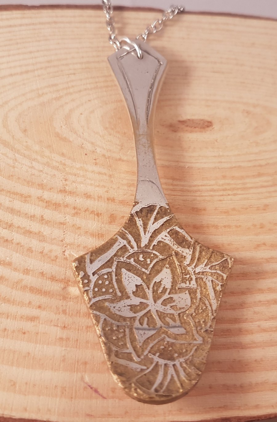 Upcycled Silver Plated Etched Mandala Caviar Spoon Necklace SPN071712